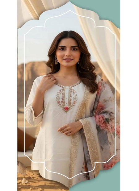 Naisha K 327 Vol 2 Silk Handwork Kurti With Pant Dupatta Exporters In India
